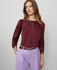 Ann Taylor Petite Satin Lace Trim Top Windsor Wine Women's