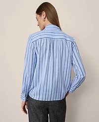 Ann Taylor Chain Link Print Satin Bow Blouse Gentle Stream B Women's