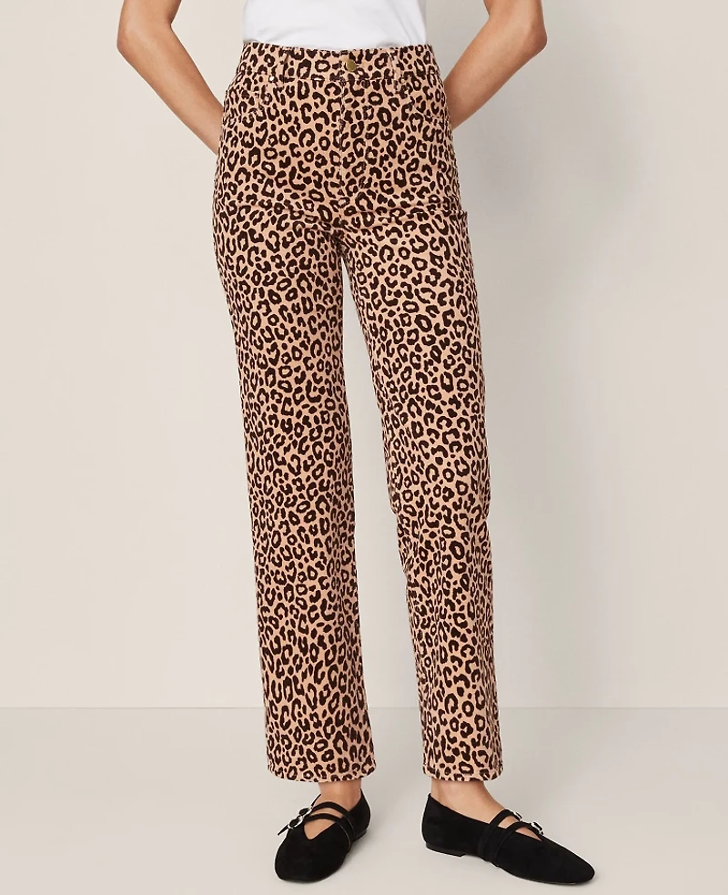 Ann Taylor Weekend Collection High Rise Corduroy Pant Animal Print Cafe Au Lait Women's