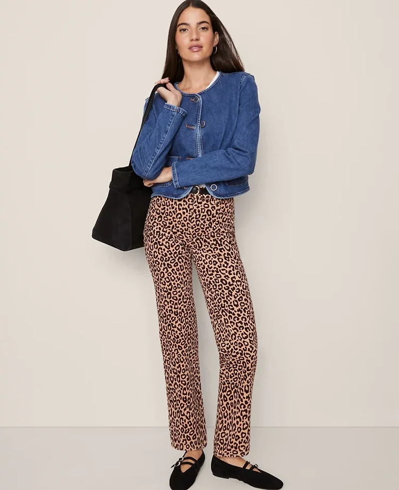 Ann Taylor Weekend Collection High Rise Corduroy Pant Animal Print Cafe Au Lait Women's