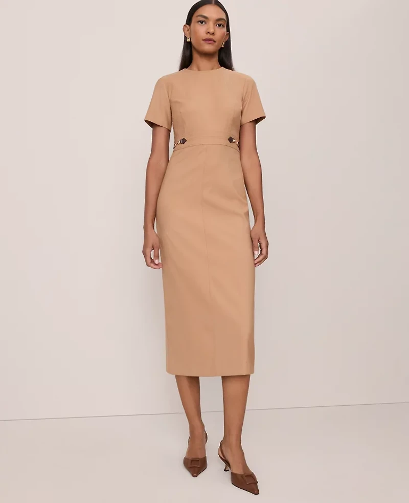 Ann Taylor Petite Horsebit Midi Sheath Dress Sesame Women's