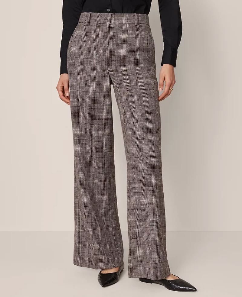 Ann Taylor The Petite Wide-Leg Pant Plaid Black/Brown Multi Women's