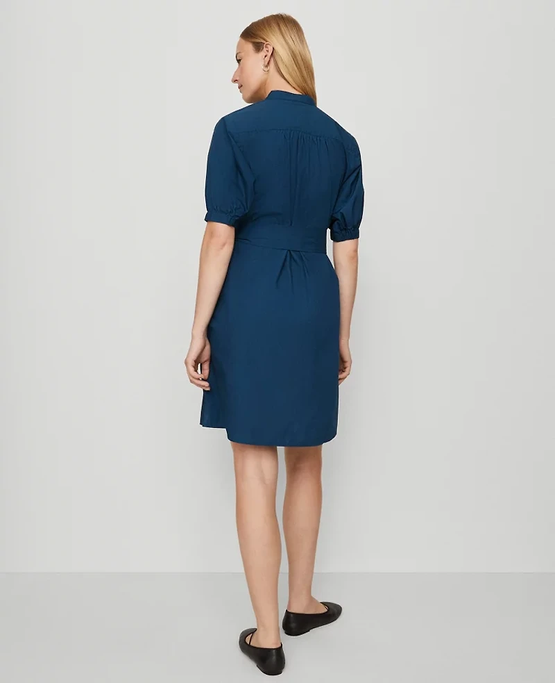 Ann Taylor Petite Weekend Collection Stand Collar Belted Dress Size Large Moonlit Backdrop Women's