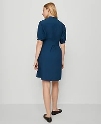 Ann Taylor Petite Weekend Collection Stand Collar Belted Dress Size Large Moonlit Backdrop Women's