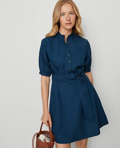 Ann Taylor Petite Weekend Collection Stand Collar Belted Dress Moonlit Backdrop Women's