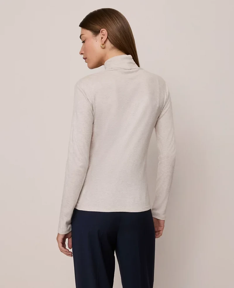 Ann Taylor Weekend Collection Turtleneck Top Pale Sand Heather Women's