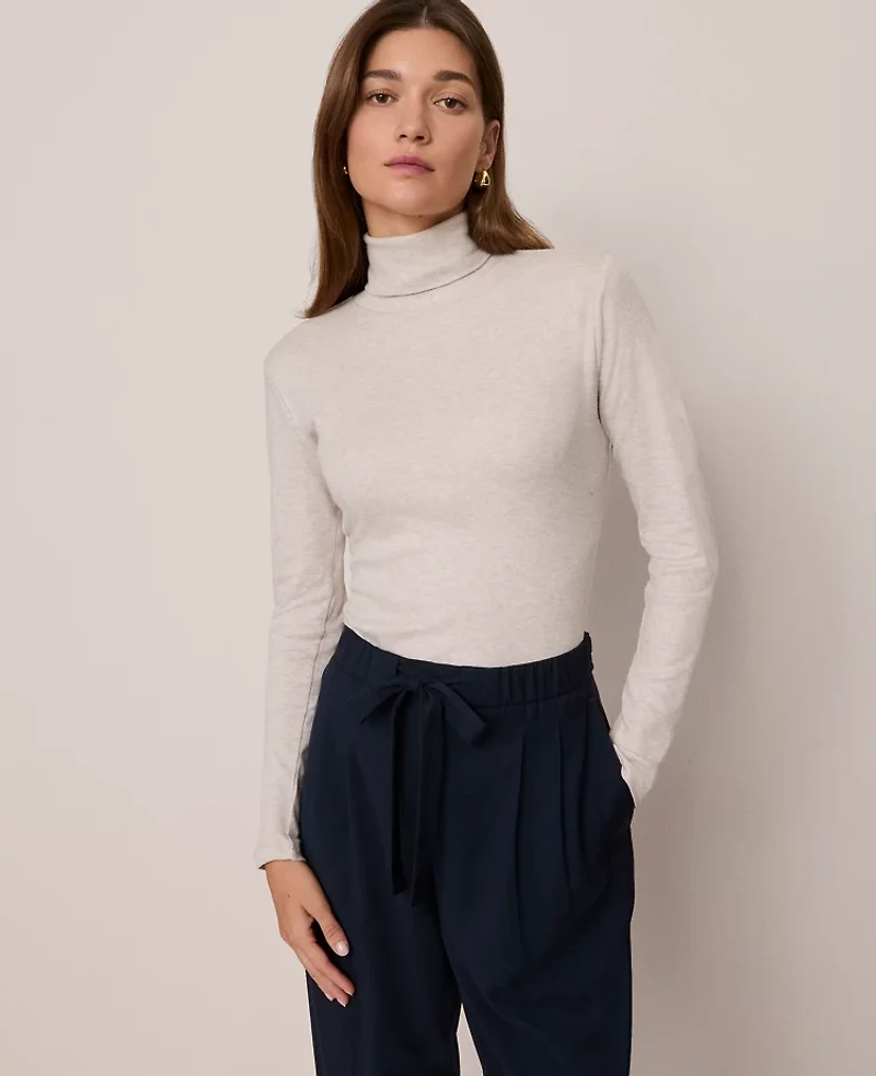 Ann Taylor Weekend Collection Turtleneck Top Pale Sand Heather Women's