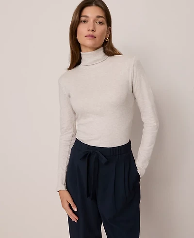 Ann Taylor Weekend Collection Turtleneck Top Pale Sand Heather Women's