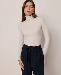 Ann Taylor Weekend Collection Turtleneck Top Pale Sand Heather Women's