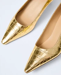 Ann Taylor Metallic Croco Kitten Heel Pump Gold Women's