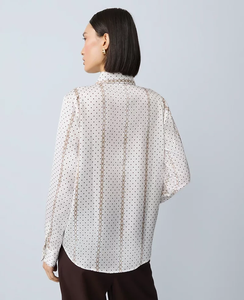 Ann Taylor Striped Satin Essential Shirt Winter White Women's