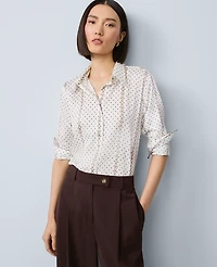 Ann Taylor Striped Satin Essential Shirt Winter White Women's