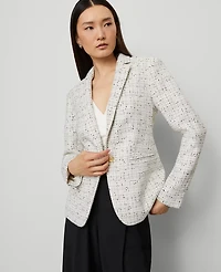 Ann Taylor The Hutton Blazer Tweed Charcoal/White Combo Women's