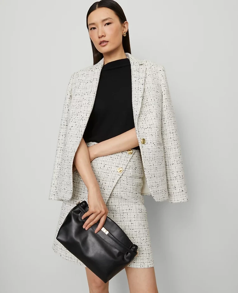 Ann Taylor The Hutton Blazer Tweed Charcoal/White Combo Women's