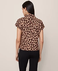 Ann Taylor Petite Animal Print Horsebit Mock Neck Top Almond Croissant Women's