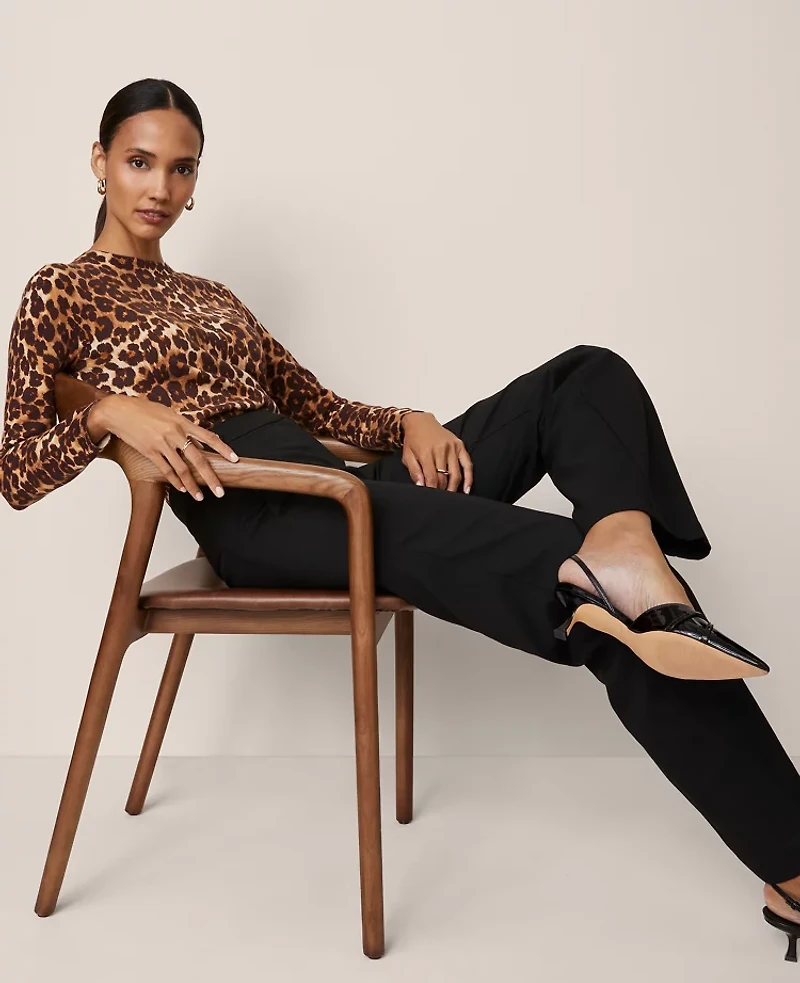 Ann Taylor Petite Animal Print Essential Crew Neck Sweater Brown Women's
