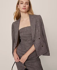 Ann Taylor Petite Gathered Strapless Midi Dress in Plaid Size 12 Black/Brown Multi Women's