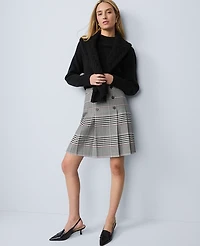 Ann Taylor Petite Plaid Pleated Skirt Black Women's