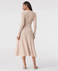 Ann Taylor Petite Ribbed Mock Neck Sweater Dress Pale Sandalwood Women's