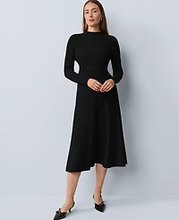 Ann Taylor Petite Ribbed Mock Neck Sweater Dress Black Women's