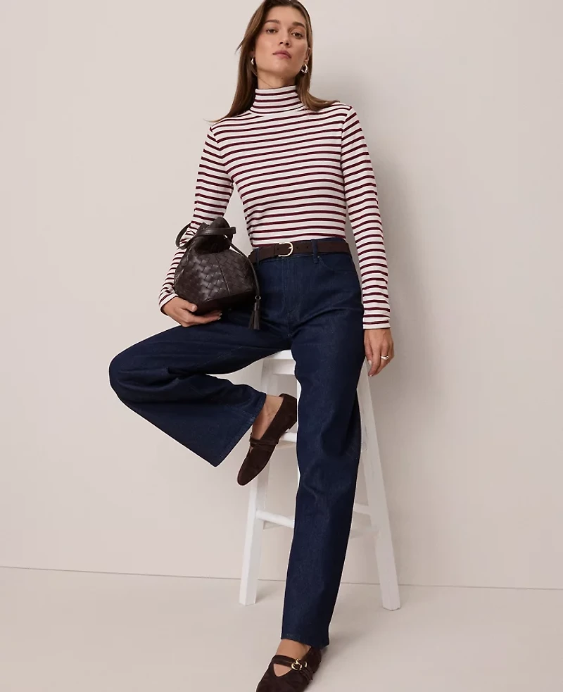 Ann Taylor Weekend Collection Striped Turtleneck Top Cherry Pie Women's