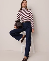 Ann Taylor Weekend Collection Striped Turtleneck Top Cherry Pie Women's