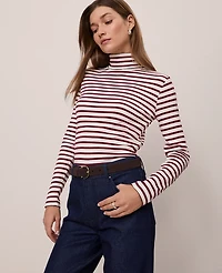 Ann Taylor Weekend Collection Striped Turtleneck Top Cherry Pie Women's