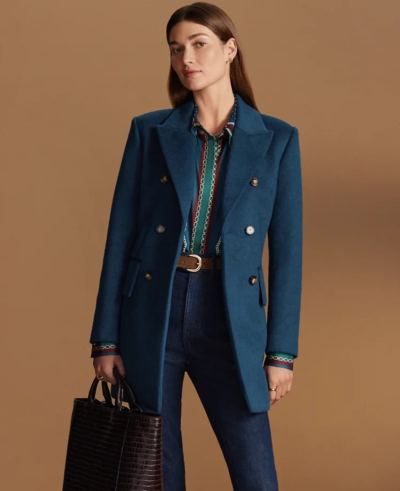 Ann Taylor Petite Fitted Long Double Breasted Coat Moonlit Backdrop Women's