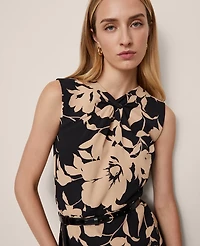 Ann Taylor Petite Floral Twist Neck Midi Sheath Dress Cafe Au Lait Women's