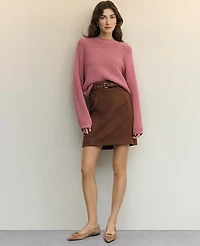 Ann Taylor Petite Weekend Collection Faux Suede Belted A-Line Skirt Rich Bronze Women's