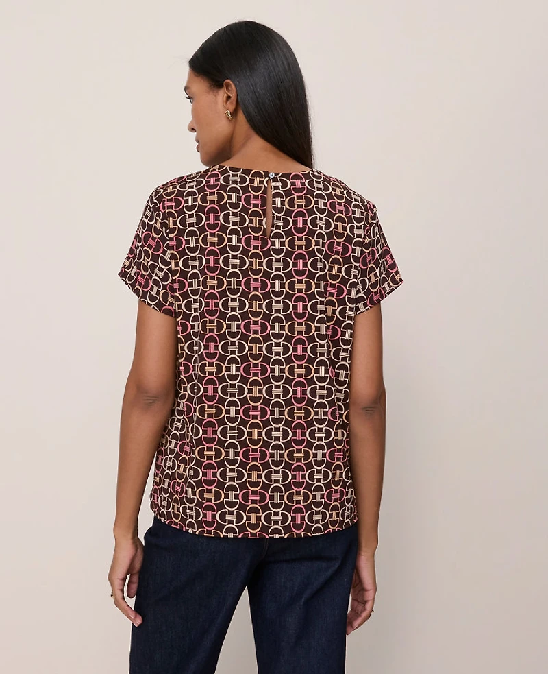 Ann Taylor Chain Link Mixed Media Crew Neck T-Shirt Pure Chocolate Women's