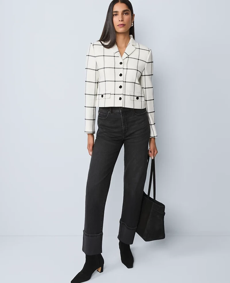 Ann Taylor The Petite Military Blazer Jacket Windowpane Winter White Women's