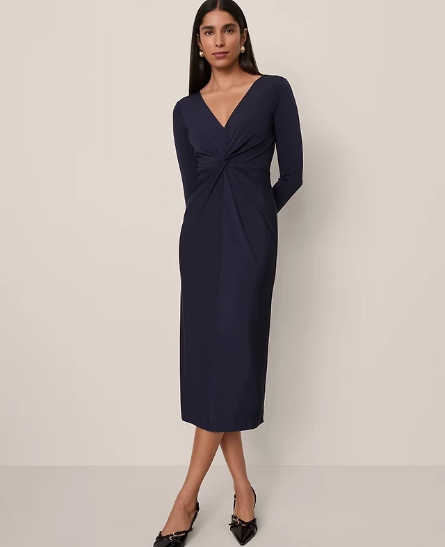 Ann Taylor The Petite V-Back Boatneck Midi Dress Linen Twill Ojai Sky Women's | The Summit Ann Taylor The Petite V-Back Boatneck Midi Dress Linen Twill Ojai Sky Women's | The Summit