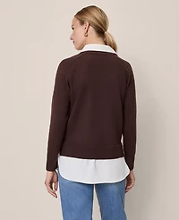 Ann Taylor Petite Layered Mix Media Sweater Pure Chocolate Women's