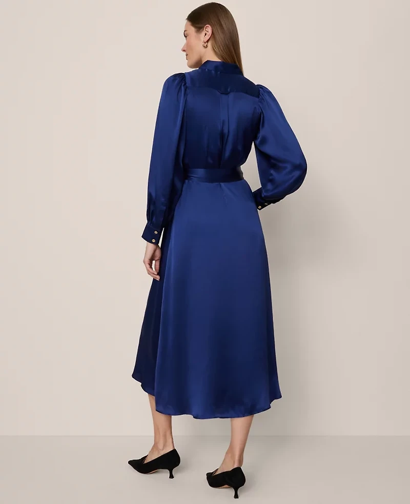 Ann Taylor Studio Collection Silk Shirtdress Dark Deep Ocean Women's