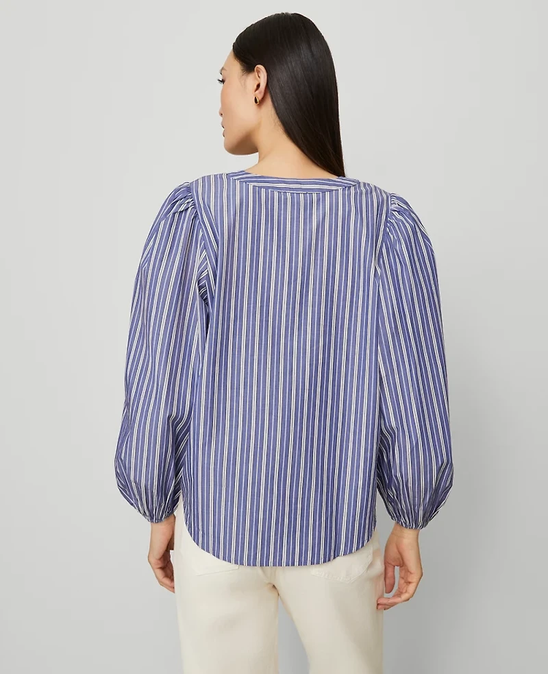 Ann Taylor Petite Striped Puff Sleeve Blouse Shaded Periwinkle Women's