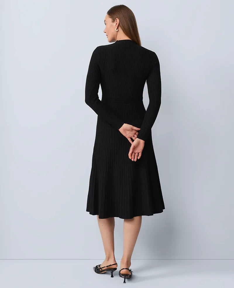 Ann Taylor Ribbed Mock Neck Sweater Dress Black Women's