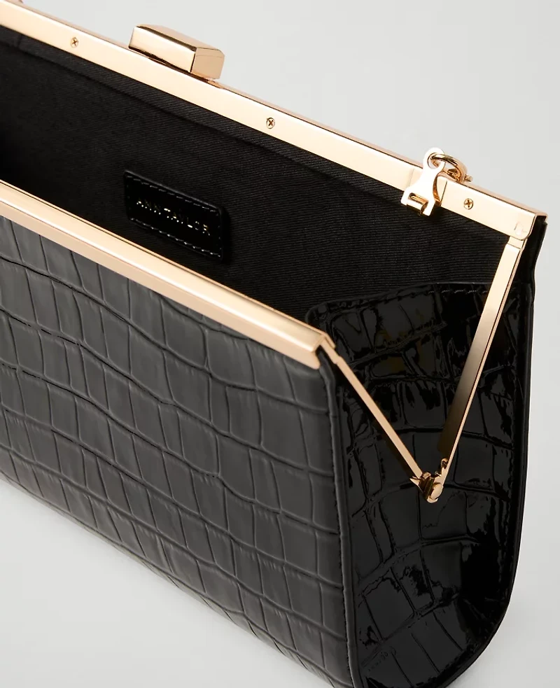 Ann Taylor Croco Rectangle Clutch Handbag Black Women's