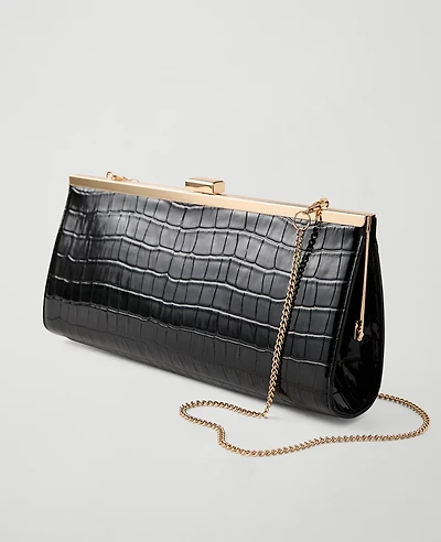Ann Taylor Croco Rectangle Clutch Handbag Black Women's