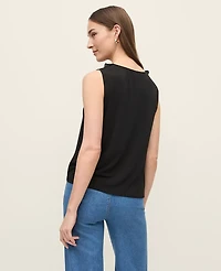 Ann Taylor Mixed Media V-neck Ruffle Shell Top Women's