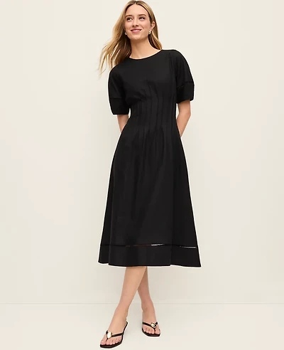 Ann Taylor Pintuck Linen Blend Midi Dress Women's