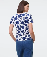 Ann Taylor Floral Crew Neck T-Shirt Electric Periwinkle Women's