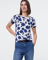 Ann Taylor Floral Crew Neck T-Shirt Electric Periwinkle Women's