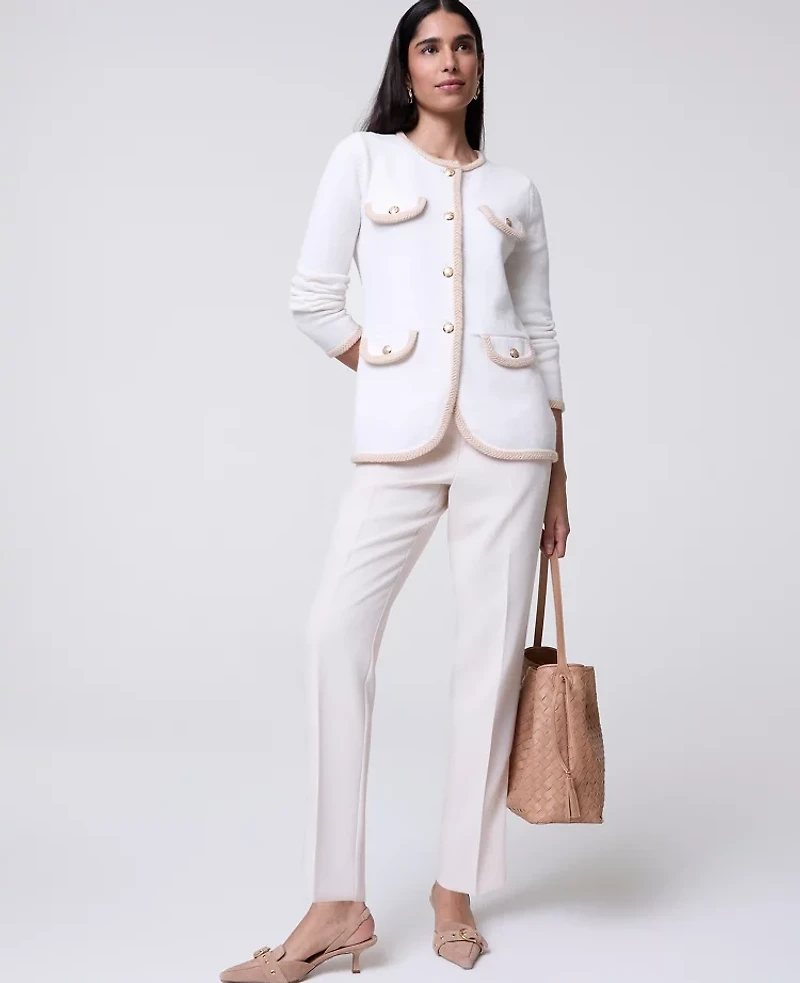 Ann Taylor Textured Trim Sweater Jacket Women's