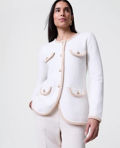 Ann Taylor Textured Trim Sweater Jacket Women's