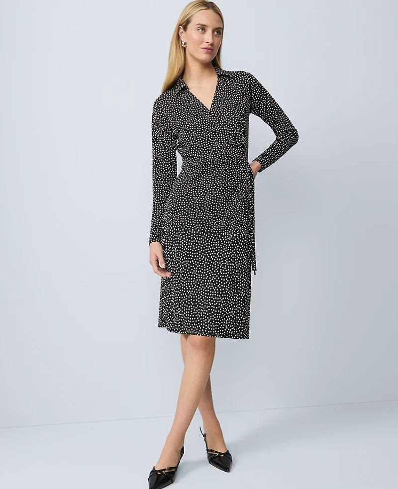 Ann Taylor Dotted Knit Wrap Dress Black Women's