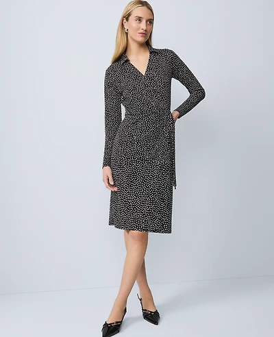 Ann Taylor Dotted Knit Wrap Dress Size 10 Black Women's