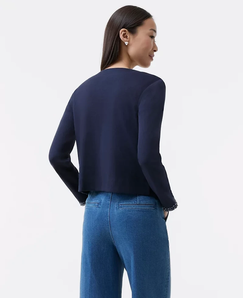 Ann Taylor Fringe Trim Knit Jacket Night Sky Women's