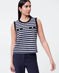 Ann Taylor Striped Tweed Trim Top Navy/White Women's