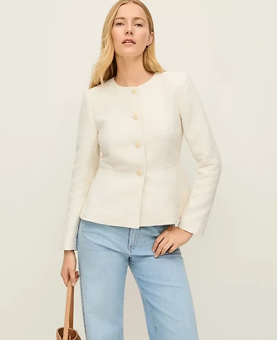 Ann Taylor Tweed Peplum Jacket Winter White Women's